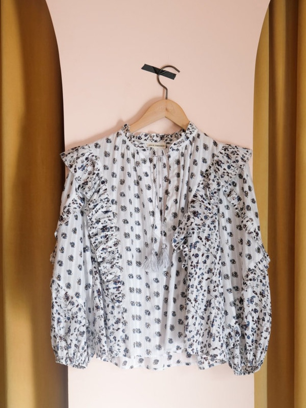 Ulla Johnson cotton Kati Ruffle Ivory Floral Peasant Blouse - Picture 15 of 15